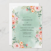 Mint Green Romantic Floral Wedding Einladung (Vorne/Hinten)