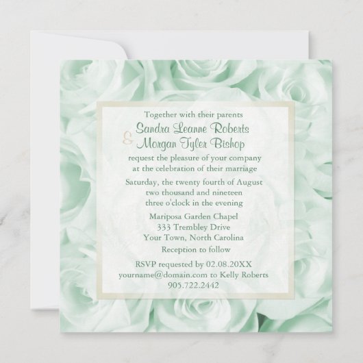 Mint Green Rose Floral Wedding Einladung (Rückseite)