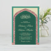 Mint Green Rose Gold Glitzer Mihrab Moslem Hochzei Einladung (Stehend Vorderseite)