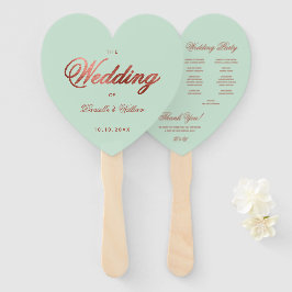 Mint Green Rose Gold Wedding Program Heart Fächer