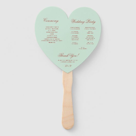 Mint Green Rose Gold Wedding Program Heart Fächer (Rückseite)