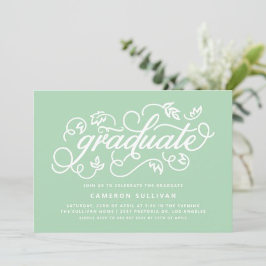 Mint Green Rustic Calligraphy Graduation Party Einladung (Stehend Vorderseite)