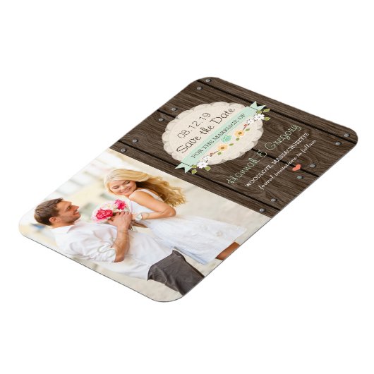 Mint Green Rustic Floral Boho Save the Date Magnet (Linke Seite)