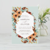 Mint Green Rustic Floral Watercolor Hochzeit Einladung (Stehend Vorderseite)