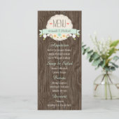 Mint Green Rustic Floral Wedding Card Menükarte (Stehend Vorderseite)
