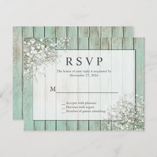 Mint Green Rustic Gipskraut UAWG RSVP Karte (Vorne/Hinten)