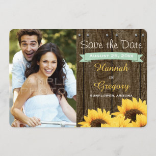 MINT GREEN RUSTIC SUNFLOWER SAVE THE DATE KARTE