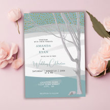 Mint Green Rustic Winter Tree Watercolor Wedding