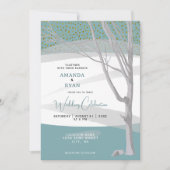 Mint Green Rustic Winter Tree Watercolor Wedding Einladung (Vorderseite)