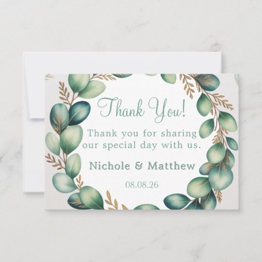 Mint Green & Sage Green Eucalyptus Wedding Dankeskarte (Vorderseite)