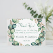 Mint Green & Sage Green Eucalyptus Wedding Dankeskarte (Stehend Vorderseite)