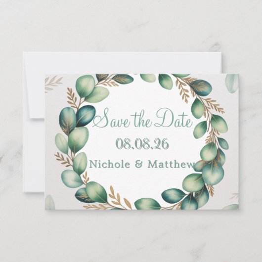 Mint Green & Sage Green Eucalyptus Wedding Save The Date (Vorderseite)