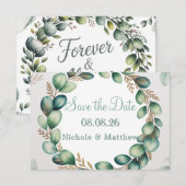 Mint Green & Sage Green Eucalyptus Wedding Save The Date (Vorne/Hinten)