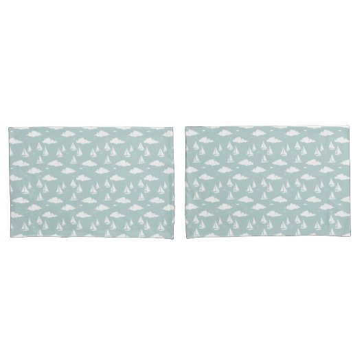 Mint Green Sailboat Muster Pair Pair Pillowcases Kissenbezug (Vorderseite-Set)