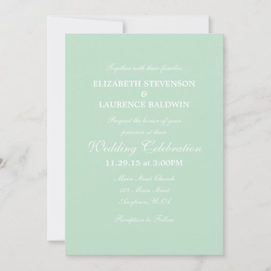 Mint Green Schlicht Simple Wedding Einladung (Vorderseite)