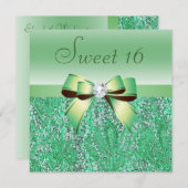 Mint Green Sequins, Bow & Diamond Sweet 16 Einladung (Vorne/Hinten)