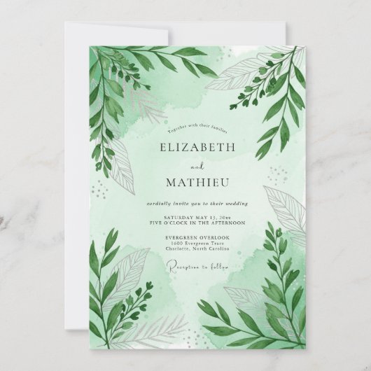 Mint Green Serene Woodland Wedding Einladung (Vorderseite)