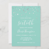 Mint Green Silver Confetti 60. Geburtstagsparty Einladung (Vorderseite)