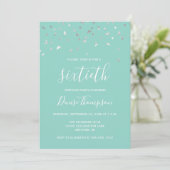 Mint Green Silver Confetti 60. Geburtstagsparty Einladung (Stehend Vorderseite)
