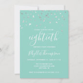 Mint Green Silver Confetti 80. Geburtstagsparty Einladung (Vorderseite)