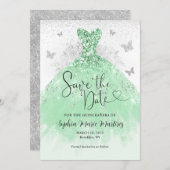 Mint Green Silver Dress Mis Quince Quinceañera Save The Date (Vorne/Hinten)
