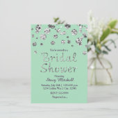 Mint Green Silver Glitzer Bridal Dusche Einladung (Stehend Vorderseite)
