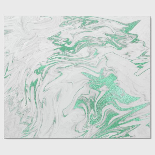 Mint Green Silver Grau Weiß Marmor Shiny Glam Geschenkpapier (Flach)