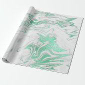 Mint Green Silver Grau Weiß Marmor Shiny Glam Geschenkpapier (Ungerollt)