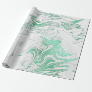 Mint Green Silver Grau Weiß Marmor Shiny Glam Geschenkpapier