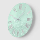 Mint Green Silver Paste Glitzer Grau römische Zahl Große Wanduhr (Winkel)