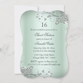 Mint Green Silver Sparkle Blume Sweet 16 Einladung (Rückseite)