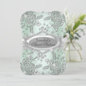 Mint Green Silver Sparkle Blume Sweet 16 Einladung (Stehend Vorderseite)