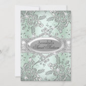 Mint Green Silver Sparkle Blume Sweet 16 Einladung (Vorderseite)