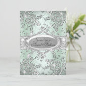 Mint Green Silver Sparkle Blume Sweet 16 Einladung (Stehend Vorderseite)