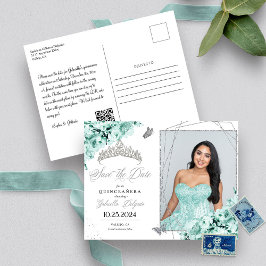 Mint Green Silver Tiara Quinceañera Foto Postcard Postkarte