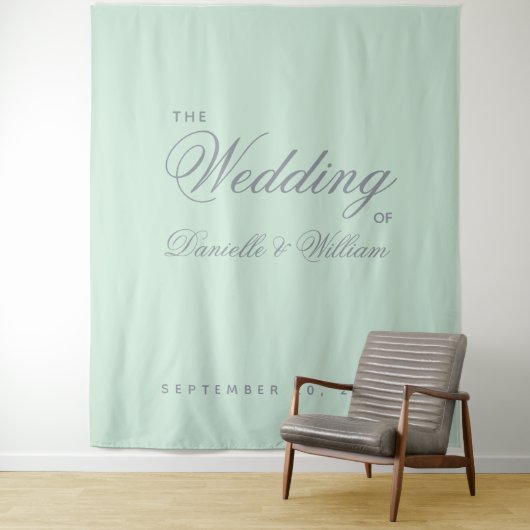 Mint Green Simple Calligraphy Wedding Background Wandteppich (Beispiel)