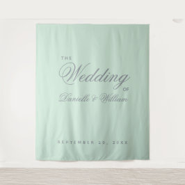 Mint Green Simple Calligraphy Wedding Background Wandteppich