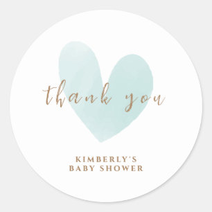 Mint Green Simple Heart Baby Dusche Danke Runder Aufkleber