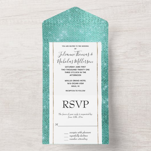 Mint Green Sparkle All In One Einladung (Innen Boden)