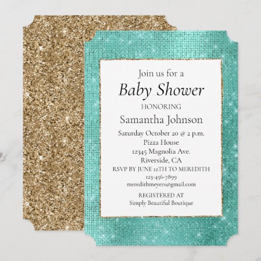 Mint Green Sparkle Einladung (Vorne/Hinten)