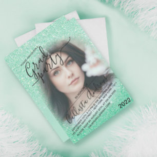 Mint Green Sparkly Glitter Schatten Foto Graduieru Einladung