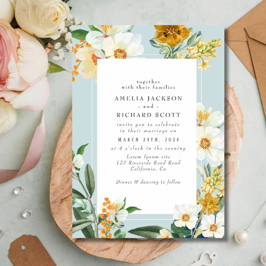 Mint green Spring Garden Wildflowers wedding Einladung