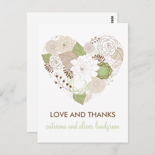 Mint Green Spring Heart Blume Danke Postcard Postkarte (Vorne/Hinten)