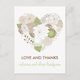 Mint Green Spring Heart Blume Danke Postcard Postkarte