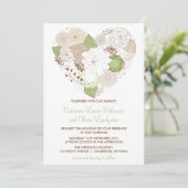 Mint Green Spring Heart Blume Hochzeit Einladung (Stehend Vorderseite)