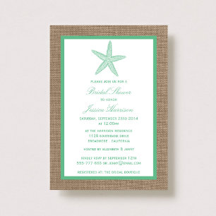 Mint Green Starfish Beach Burlap Brautparty Einladung