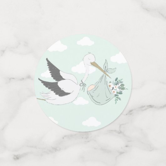 Mint Green Stork Baby Dusche Konfetti (Klein Vorderseite)