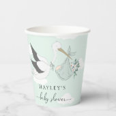 Mint Green Stork Baby Dusche Pappbecher (Vorderseite)