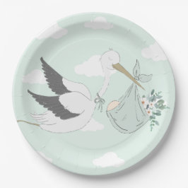 Mint Green Stork Baby Dusche Pappteller