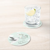 Mint Green Stork Baby Dusche Runder Pappuntersetzer (Vor Ort)